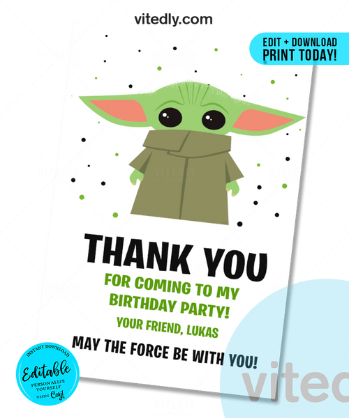 BABY YODA STAR WARS DIGITAL PRINTABLE BIRTHDAY PARTY INVITATION