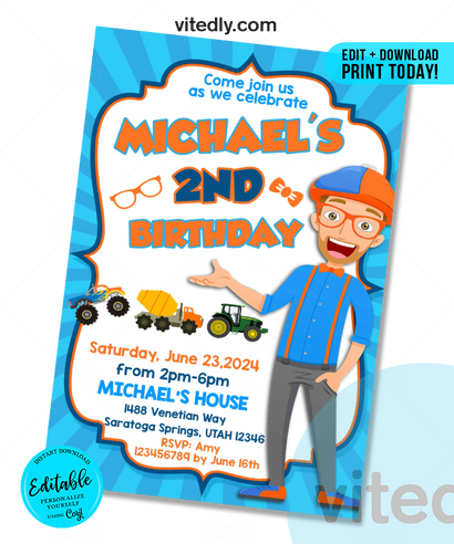 Editable Blippi Invitation | Instant Download