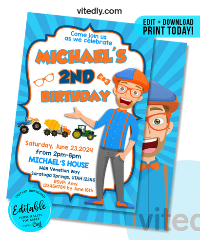 Editable Blippi Invitation | Instant Download