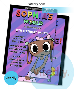 Dandy's World - Bassie Birthday Invitation with FREE Thank you card!