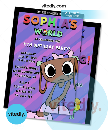 Dandy's World - Bassie Birthday Invitation with FREE Thank you card!