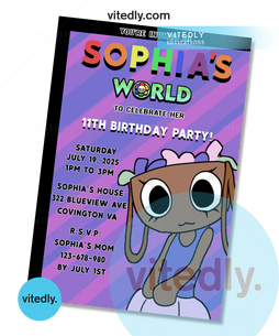 Dandy's World - Bassie Birthday Invitation with FREE Thank you card!