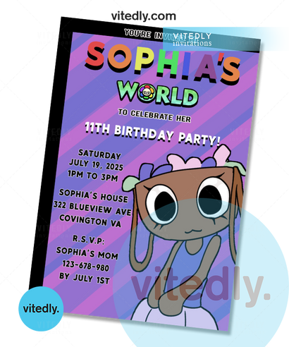 Dandy's World - Bassie Birthday Invitation with FREE Thank you card!