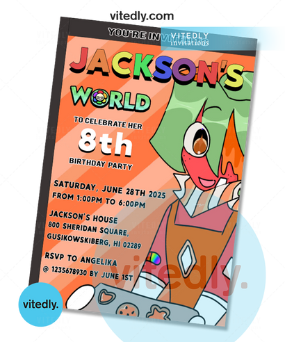 Dandy's World - Sprout Birthday Invitation with FREE Thank you card!