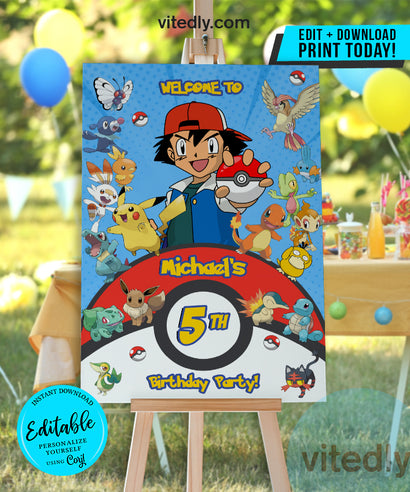 Editable Pokemon Birthday Party Welcome Sign