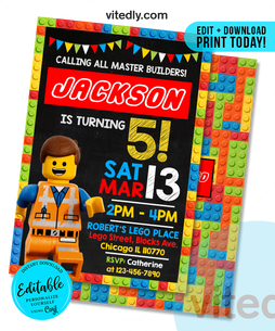 Editable Lego Invitation | Editable Lego Birthday Invitation