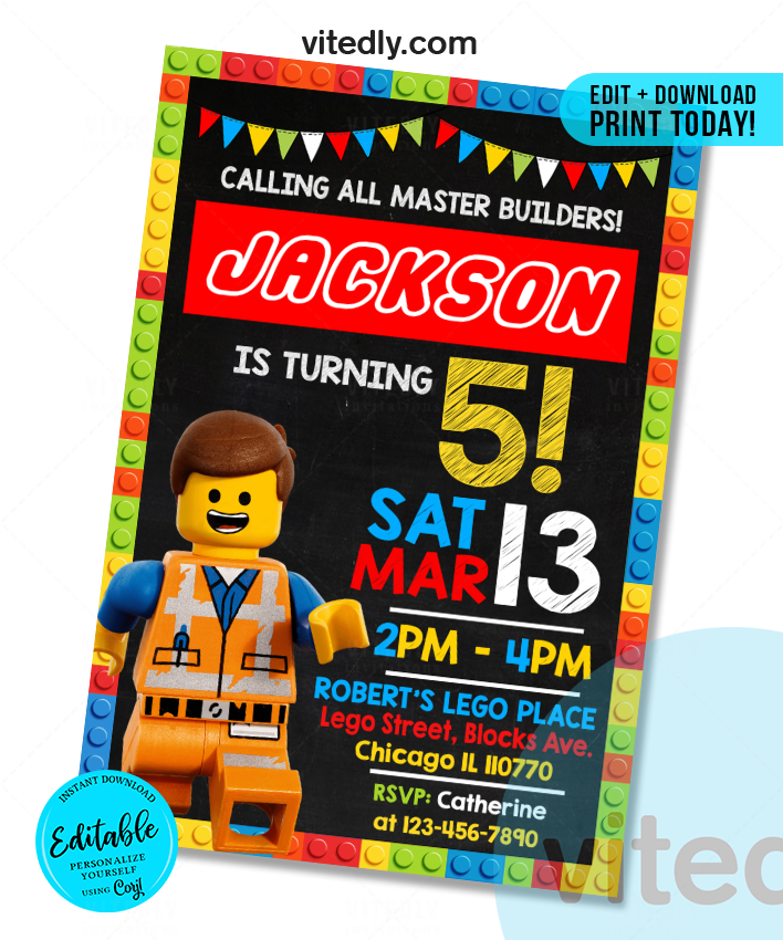 Lego Editable Editable Lego Invitation | Editable Lego Birthday Invitation – Vitedly