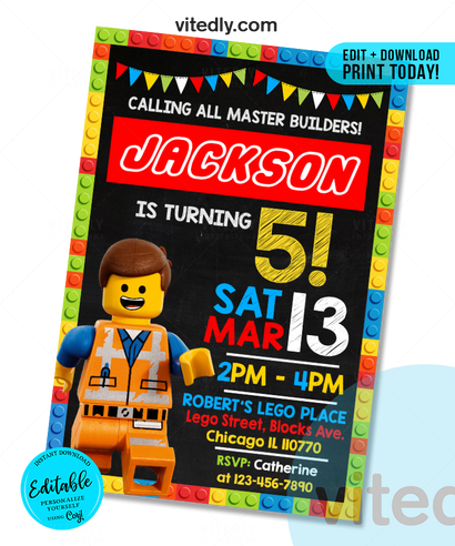 Editable Lego Invitation | Editable Lego Birthday Invitation