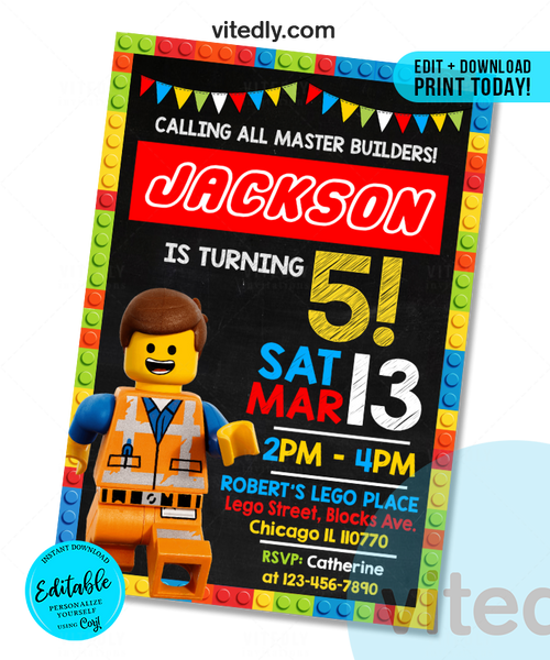 Editable Lego Invitation | Editable Lego Birthday Invitation – Vitedly