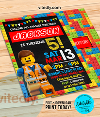Editable Lego Invitation | Editable Lego Birthday Invitation