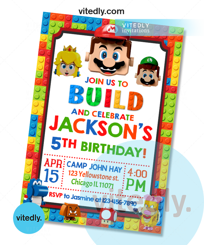 Lego Mario Birthday Invitation