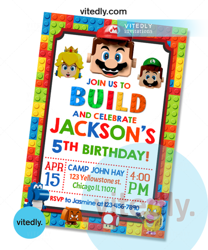 Lego Mario Birthday Invitation