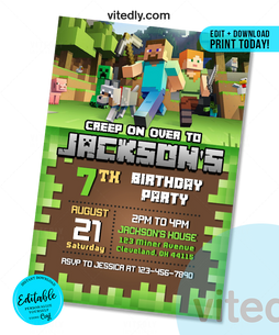 Editable Minecraft Invitation | Editable Minecraft Birthday Invitation