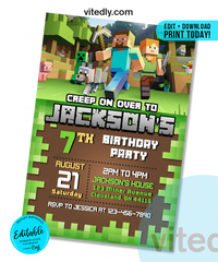 Editable Minecraft Invitation | Editable Minecraft Birthday Invitation