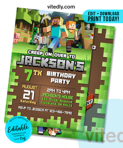 Editable Minecraft Invitation | Editable Minecraft Birthday Invitation