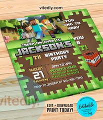 Editable Minecraft Invitation | Editable Minecraft Birthday Invitation