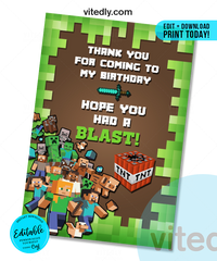 Editable Minecraft Thank you card