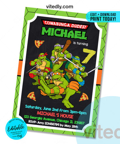 Editable Ninja Turtles Invitation | Instant Download