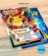 Pokemon Gaming Card Invitation, Pokemon Card Birthday Invitation, Pikachu Invitation, Pikachu Birthday 