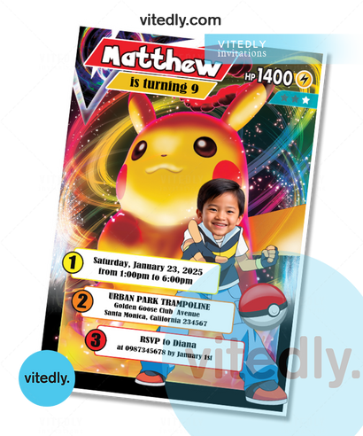 Pokemon Gaming Card Invitation, Pokemon Card Birthday Invitation, Pikachu Invitation, Pikachu Birthday&nbsp;