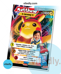 Pokemon Gaming Card Invitation, Pokemon Card Birthday Invitation, Pikachu Invitation, Pikachu Birthday 