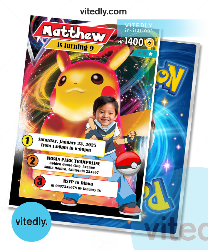 pokemon card invitations Pokemon Gaming Card Birthday Invitation