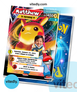 Pokemon Gaming Card Invitation, Pokemon Card Birthday Invitation, Pikachu Invitation, Pikachu Birthday&nbsp;