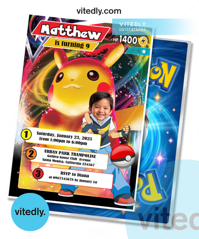 Pokemon Gaming Card Invitation, Pokemon Card Birthday Invitation, Pikachu Invitation, Pikachu Birthday&nbsp;