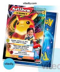 Pokemon Gaming Card Invitation, Pokemon Card Birthday Invitation, Pikachu Invitation, Pikachu Birthday 