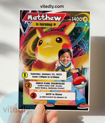 Pokemon Gaming Card Invitation, Pokemon Card Birthday Invitation, Pikachu Invitation, Pikachu Birthday 