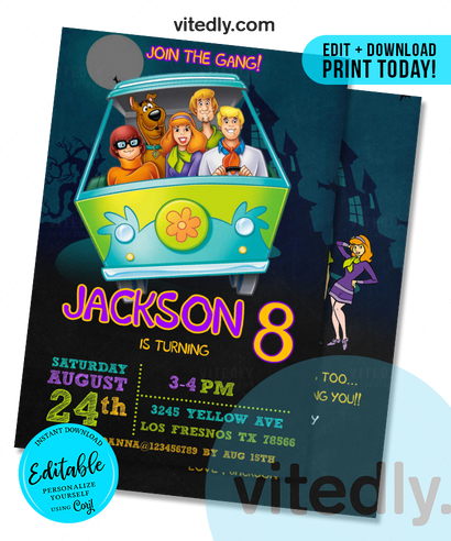 Editable Scooby Doo Invitation | Editable Scooby Doo Birthday Invitation | INSTANT DOWNLOAD