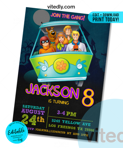 Editable Scooby Doo Invitation | Editable Scooby Doo Birthday Invitation | INSTANT DOWNLOAD