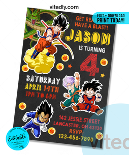 Editable Dragon Ball Invitation | Editable Dragon Ball Z Birthday Invitation | INSTANT DOWNLOAD