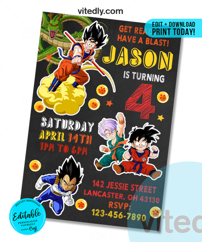 Editable Dragon Ball Invitation | Editable Dragon Ball Z Birthday Invitation | INSTANT DOWNLOAD