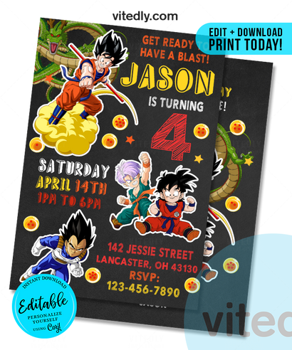 Editable Dragon Ball Invitation | Editable Dragon Ball Z Birthday Invitation | INSTANT DOWNLOAD