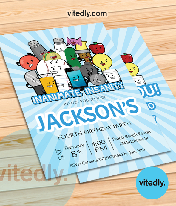 Inanimate Insanity Birthday Invitation with FREE Thank you card! – Vitedly