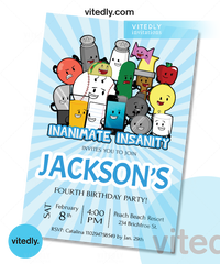 Inanimate Insanity Birthday Invitation with FREE Thank you card!