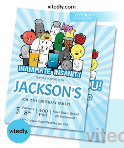 Inanimate Insanity Birthday Invitation with FREE Thank you card!