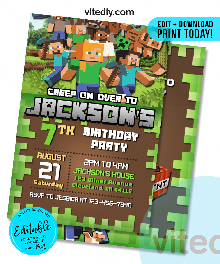 Create Minecraft Invitations Minecraft Birthday Party Invitation Template