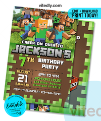 Editable Minecraft Birthday Invitation | Editable Minecraft Party Invitation