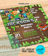 Editable Minecraft Birthday Invitation | Editable Minecraft Party Invitation