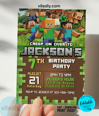 Editable Minecraft Birthday Invitation | Editable Minecraft Party Invitation