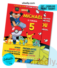 Editable Pokemon Birthday Invitation | Editable Pokemon Party Invitation | INSTANT DOWNLOAD