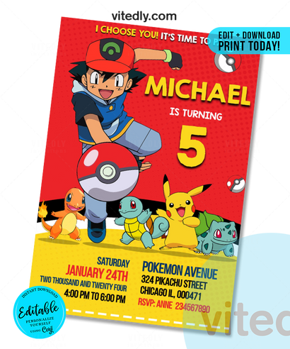 Editable Pokemon Birthday Invitation | Editable Pokemon Party Invitation | INSTANT DOWNLOAD