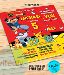 Editable Pokemon Birthday Invitation | Editable Pokemon Party Invitation | INSTANT DOWNLOAD