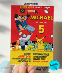 Editable Pokemon Birthday Invitation | Editable Pokemon Party Invitation | INSTANT DOWNLOAD