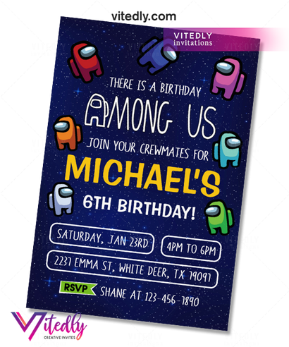 Among Us Invitation Among Us Party Invitation, Birthday Invitation, Among Us Birthday Invitation, Video Game Invitation