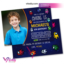 Among us Invitation with Photo, Among Us Party Videogame, Birthday Invitation, Among Us Invitation