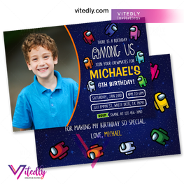 Among us Invitation with Photo, Among Us Party Videogame, Birthday Invitation, Among Us Invitation