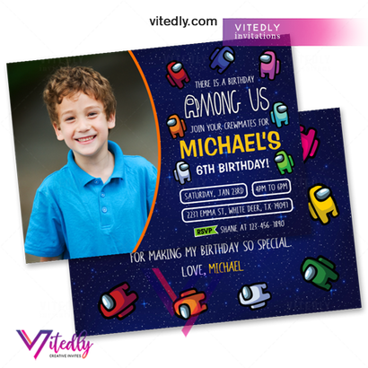 Among us Invitation with Photo, Among Us Party Videogame, Birthday Invitation, Among Us Invitation
